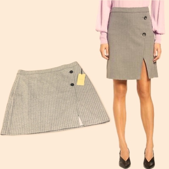 NWT Halogen Button Detail Faux Wrap Gray Pinstripe Skirt Womens Sz 18 - Picture 1 of 12
